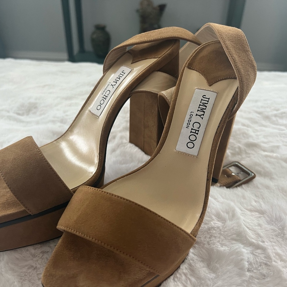 Jimmy Choo Women's Tan Suede Platform Heels